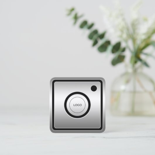 ソーシャルメディインスパイアアフェイクル金属 スクエア名刺 (スタンド正面)