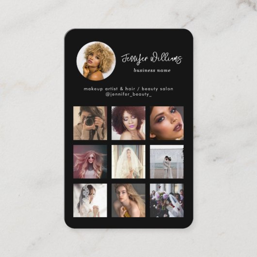 ソーシャルメディカスタムアのQRコード&フォトブラックモダン 名刺 (正面)