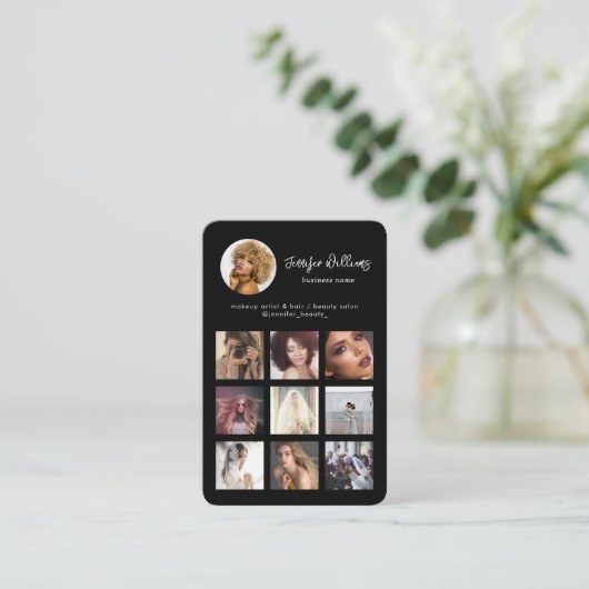 ソーシャルメディカスタムアのQRコード&フォトブラックモダン 名刺 (スタンド正面)