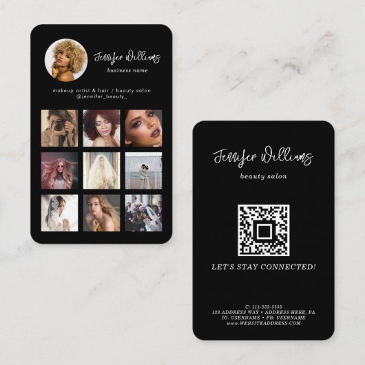 ソーシャルメディカスタムアのQRコード&フォトブラックモダン 名刺 (正面/裏面)
