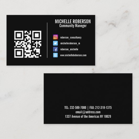 ソーシャルメディカラフルアアイコンQRまたはロゴ  名刺 (正面/裏面)