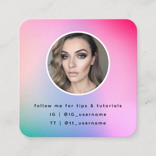 ソーシャルメディカラフルアパステルレインボーモダンスクリプト スクエア名刺 (正面)