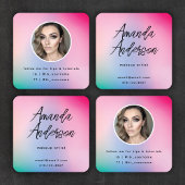 ソーシャルメディカラフルアパステルレインボーモダンスクリプト スクエア名刺