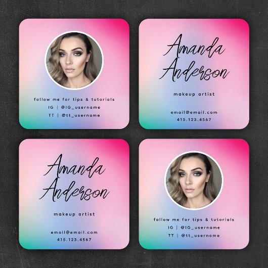 ソーシャルメディカラフルアパステルレインボーモダンスクリプト スクエア名刺