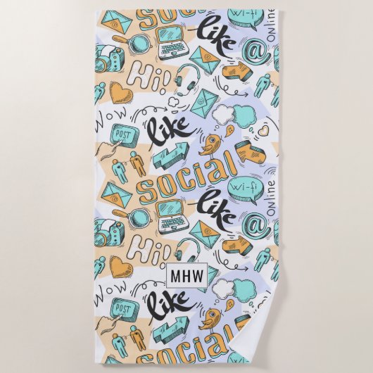 ソーシャルメディクールアカスタムのモノグラムビーチタオル ビーチタオル (正面)