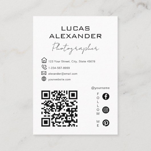 ソーシャルメディシンプルアミニマルフォトグラファーのまたはコード 名刺 (裏面)