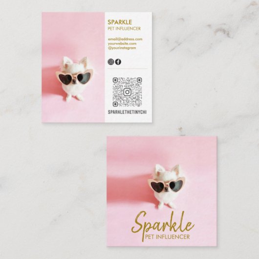 ソーシャルメディパーソナライズされたアのダブルフォトQR スクエア名刺 (正面/裏面)