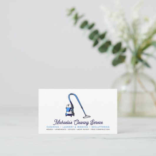 ソーシャルメディモダンアのクリーニングサービス 名刺 (スタンド正面)