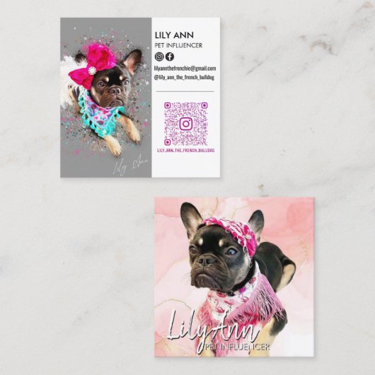 ソーシャルメディモダンアのダブルフォトQR スクエア名刺 (正面/裏面)