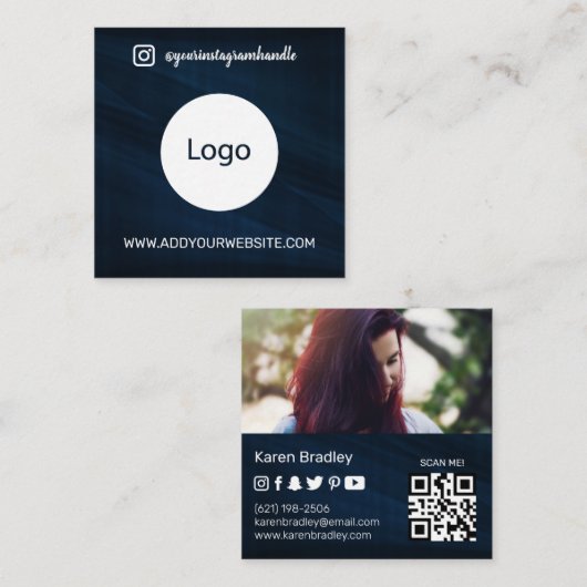 ソーシャルメディモダンアの追加ロゴ写真の情報QRコード スクエア名刺 (正面/裏面)