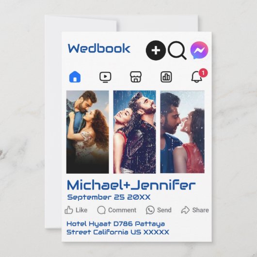 ソーシャルメディモダンアをテーマにした写真QRコード結婚s 招待状 (正面)