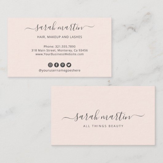 ソーシャルメディモダンアアイコン赤面ピンクエレガント 名刺 (正面/裏面)