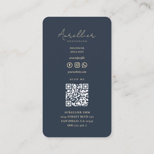 ソーシャルメディモダンアインフルエンサーマーケティングダークブルー 名刺 (裏面)