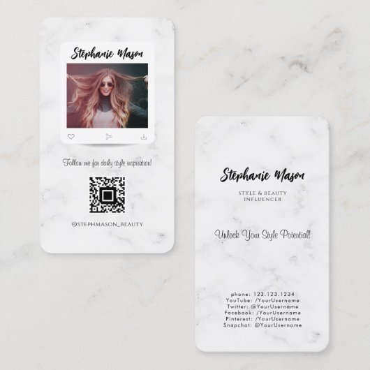 ソーシャルメディモダンアインフルエンサー美しい大理石 名刺 (正面/裏面)