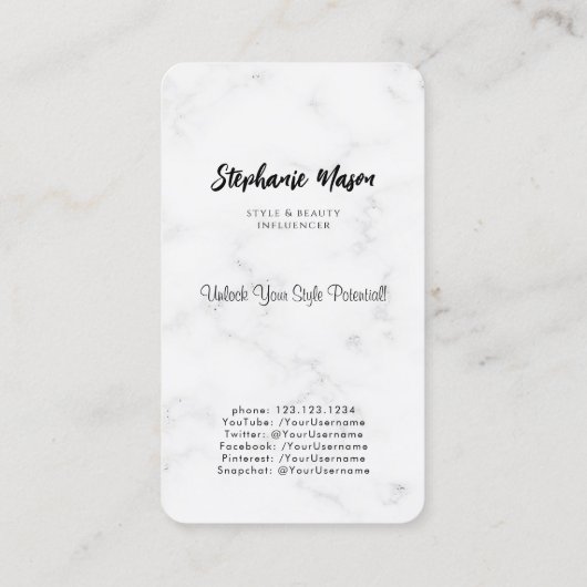 ソーシャルメディモダンアインフルエンサー美しい大理石 名刺 (裏面)