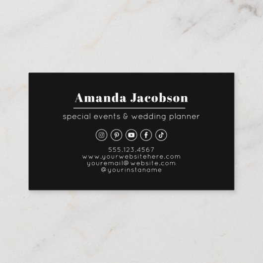 ソーシャルメディモダンアブラックエレガントプロフェッショナル 名刺 (裏面)