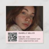 ソーシャルメディモダンアロゴ写真QRピンク スクエア名刺 (裏面)