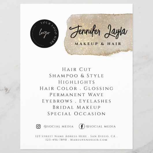 ソーシャルメディモダンア金ゴールドロゴQRコードミニマリスト チラシ (正面)