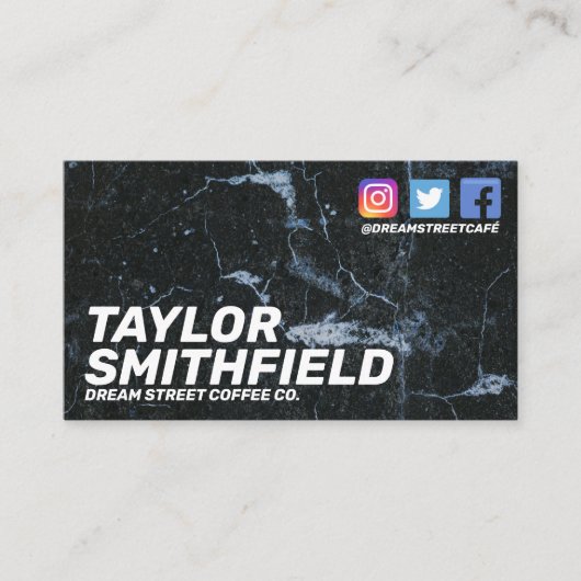 ソーシャルメディモダンア黒大理石名刺 名刺 (正面)