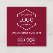 ソーシャルメディモダンアQRコードのバーガンディ スクエア名刺 (正面)