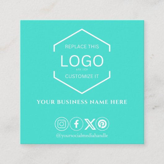 ソーシャルメディモダンアQRコードターコイズ スクエア名刺 (正面)