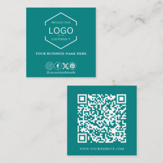 ソーシャルメディモダンアQRコードティール（緑がかった色）グリーン スクエア名刺