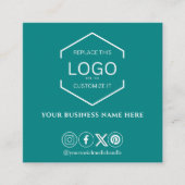 ソーシャルメディモダンアQRコードティール（緑がかった色）グリーン スクエア名刺 (正面)