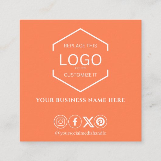 ソーシャルメディモダンアQRコードミニマルオレンジ スクエア名刺 (正面)