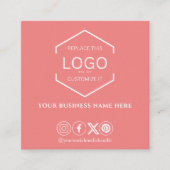 ソーシャルメディモダンアQRコードミニマルサンゴ スクエア名刺 (正面)