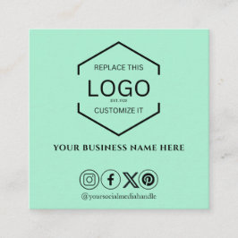ソーシャルメディモダンアQRコードミントグリーン スクエア名刺