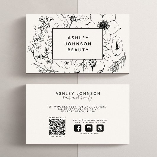 ソーシャルメディモダンアQRコード植物性赤面ブラック 名刺