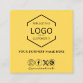 ソーシャルメディモダンアQRコード黄色 スクエア名刺 (正面)