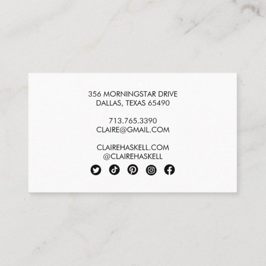 ソーシャルメディユニークアアイコンのスクリプミニマルトBWイメージ 名刺 (裏面)