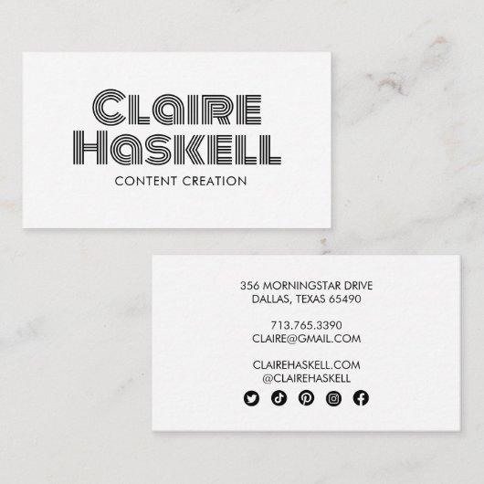 ソーシャルメディユニークアアイコンのスクリプミニマルトBWイメージ 名刺 (正面/裏面)