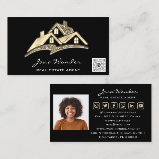 ソーシャルメディ実在アロゴEstate Agent Photo Black 名刺 (正面/裏面)