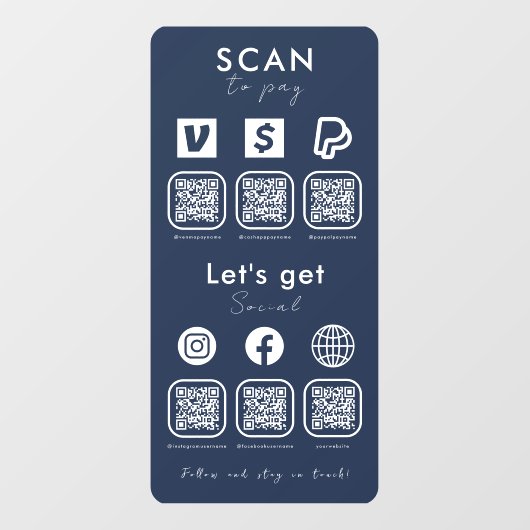 ソーシャルメディ数々のアのネイビーブルーを支払うQRコードスキャン ウィンドウサイン (シート)