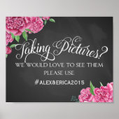 ソーシャルメディ結婚アのハッシュタグのサインpeonyバラのサイン ポスター (正面)