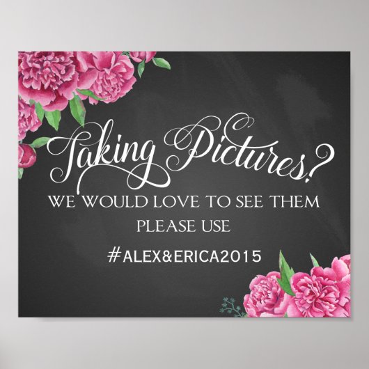 ソーシャルメディ結婚アのハッシュタグのサインpeonyバラのサイン ポスター (正面)