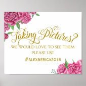 ソーシャルメディ結婚アのハッシュタグの署名peonyバラ標識 ポスター (正面)