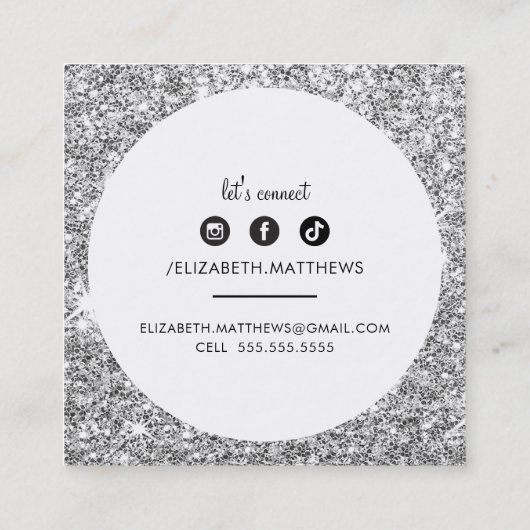 ソーシャルメディ縁どアサークル黒銀グリッター スクエア名刺 (裏面)