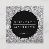 ソーシャルメディ縁どアサークル黒銀グリッター スクエア名刺 (正面)