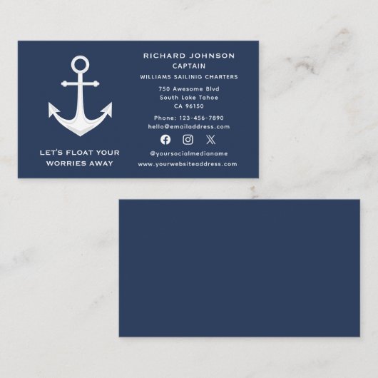 ソーシャルメディ航海のアブルーホワイトいかりボートヨット 名刺 (正面/裏面)