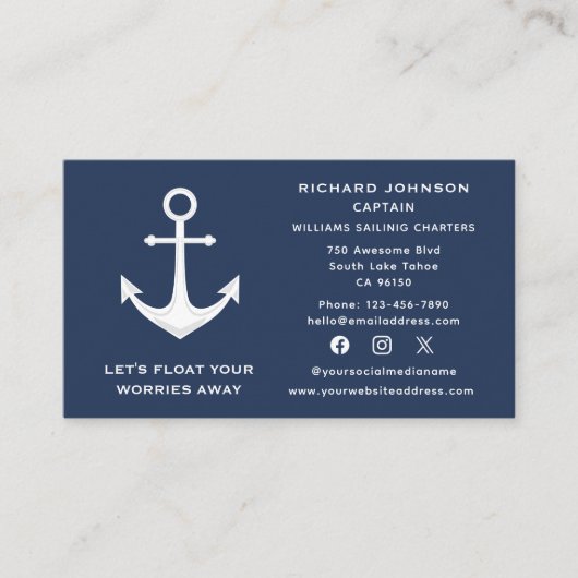 ソーシャルメディ航海のアブルーホワイトいかりボートヨット 名刺 (正面)