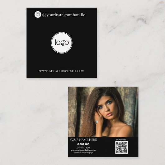 ソーシャルメモダンディアでロゴの写真のQRコードを追加 スクエア名刺 (正面/裏面)