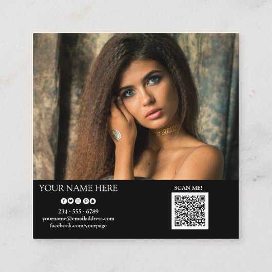 ソーシャルメモダンディアでロゴの写真のQRコードを追加 スクエア名刺 (裏面)