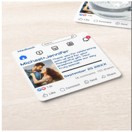 ソーシャルメモダンディアカスタムメッセージ結婚式の引き出物 スクエアペーパーコースター