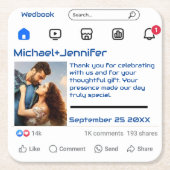 ソーシャルメモダンディアカスタムメッセージ結婚式の引き出物 スクエアペーパーコースター (正面)