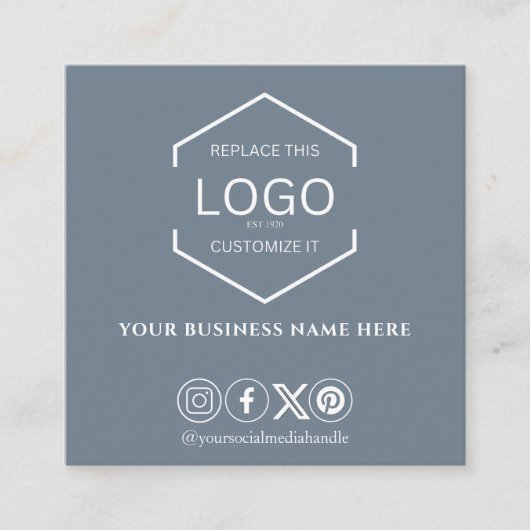 ソーシャルメモダンミニマルディアQRコードほこりっぽい青 スクエア名刺 (正面)