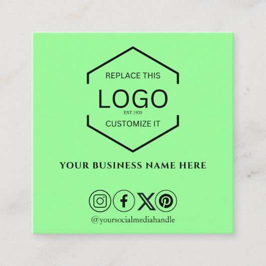 ソーシャルメモダンミニマルディアQRコード石灰グリーン スクエア名刺 (正面)