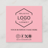 ソーシャルメモダンミニマルディアQRコード薄いピンク スクエア名刺 (正面)